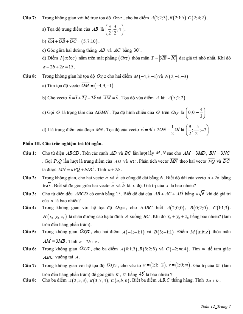 Đề cương ôn tập Học kì 1 Toán 12 trường THPT Trần Phú năm 2025-2026