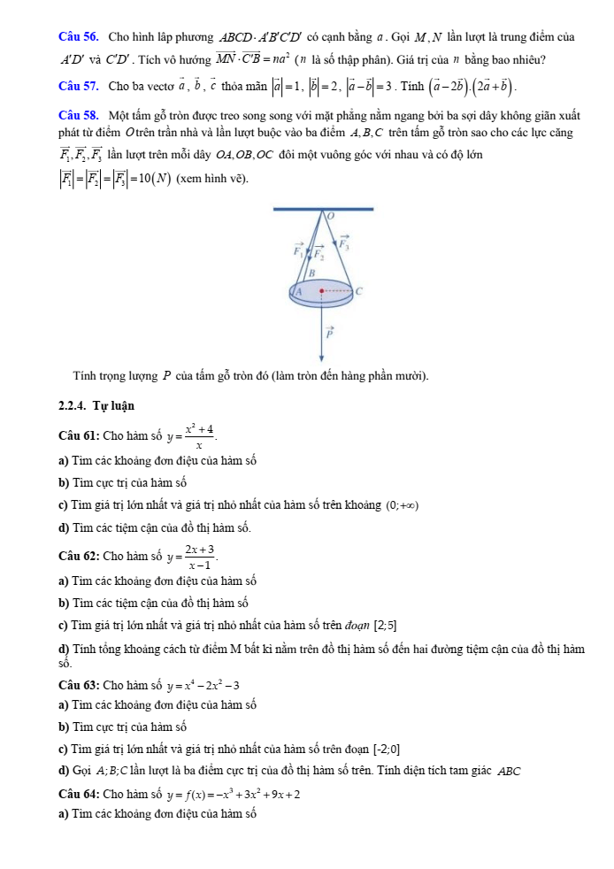 Đề cương ôn tập Giữa kì 1 Toán 12 trường THPT Hoàng Văn Thụ năm 2025-2026