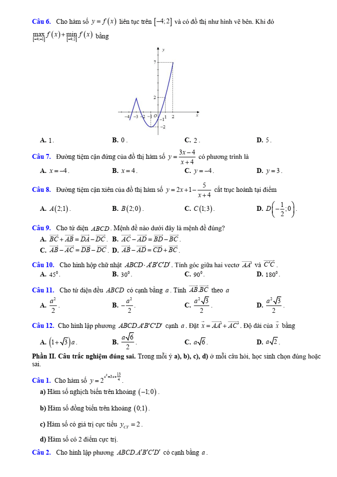 Đề cương ôn tập Giữa kì 1 Toán 12 trường THPT Hoàng Văn Thụ năm 2025-2026
