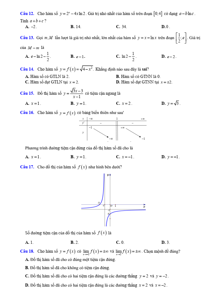 Đề cương ôn tập Giữa kì 1 Toán 12 trường THPT Hoàng Văn Thụ năm 2025-2026