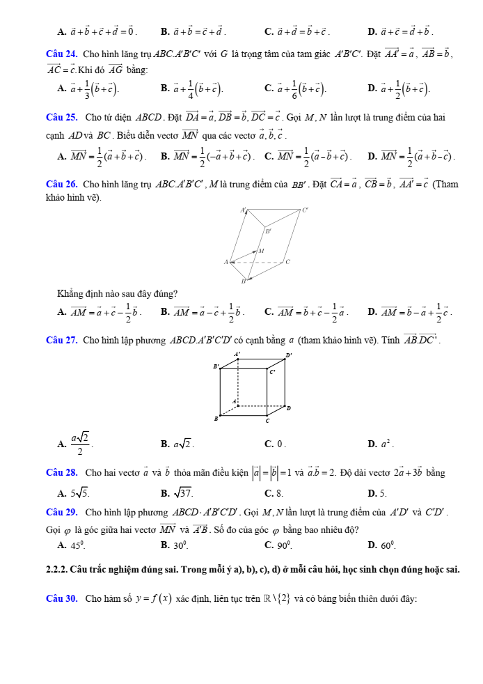 Đề cương ôn tập Giữa kì 1 Toán 12 trường THPT Hoàng Văn Thụ năm 2025-2026