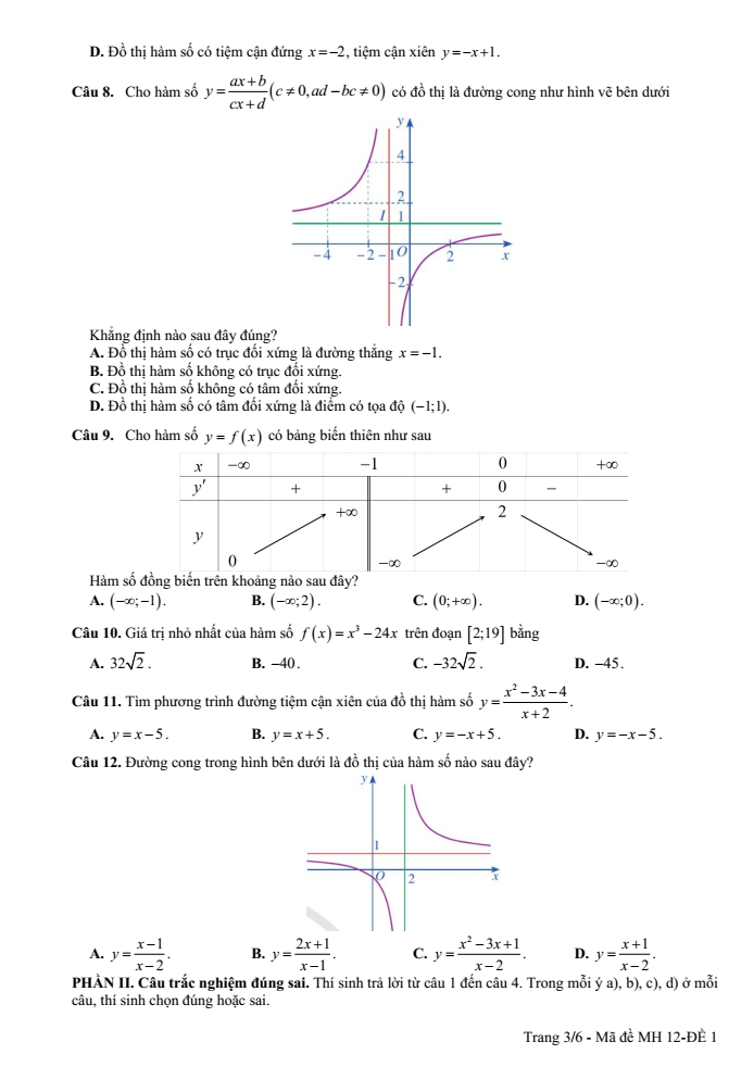 Đề cương ôn tập Giữa kì 1 Toán 12 trường THPT Hướng Hóa năm 2025-2026