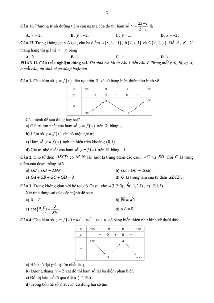 Đề cương ôn tập Giữa kì 1 Toán 12 trường THPT Sơn Động số 3 năm 2025-2026