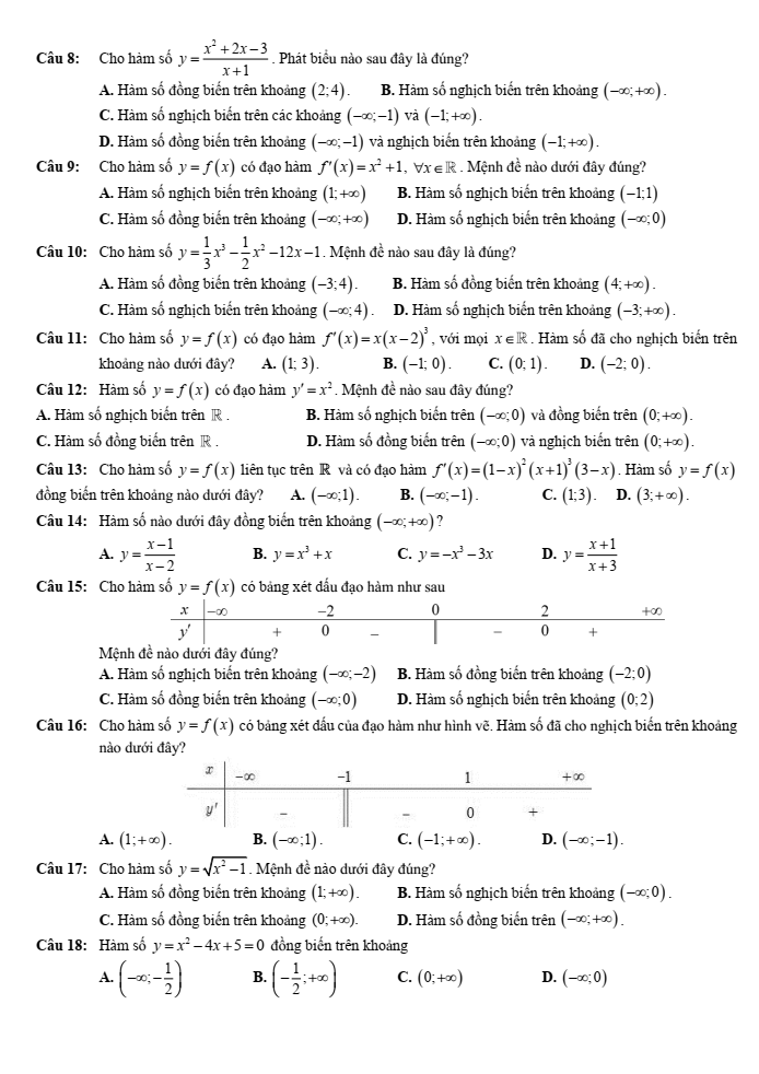 Đề cương ôn tập Giữa kì 1 Toán 12 trường THPT Xuân Phương năm 2025-2026