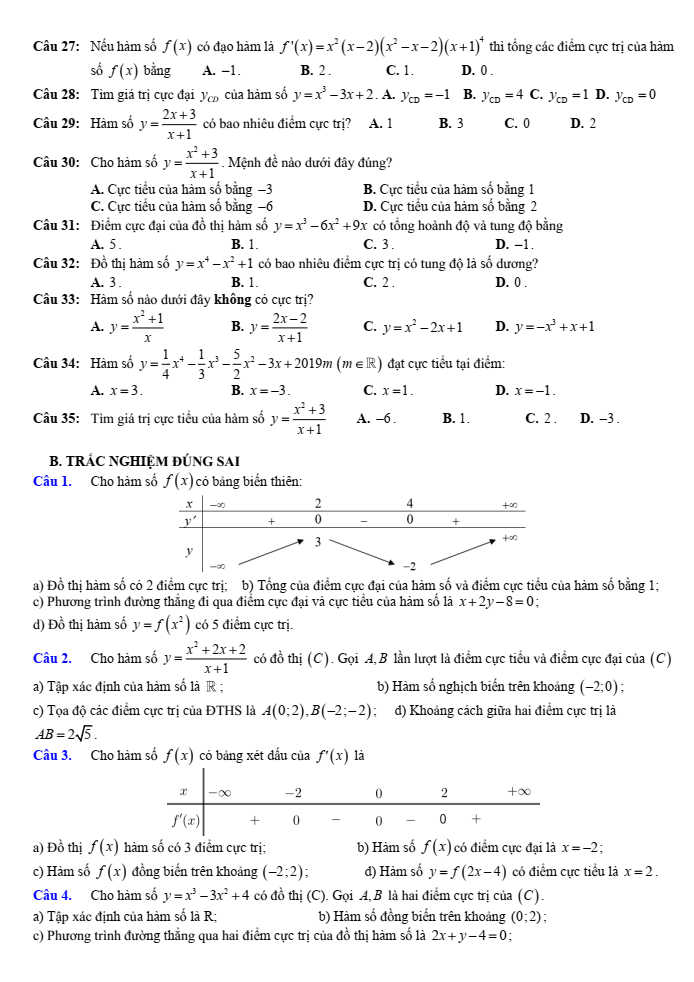 Đề cương ôn tập Giữa kì 1 Toán 12 trường THPT Xuân Phương năm 2025-2026