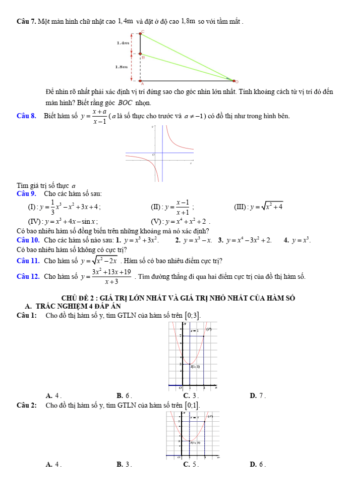 Đề cương ôn tập Giữa kì 1 Toán 12 trường THPT Xuân Phương năm 2025-2026