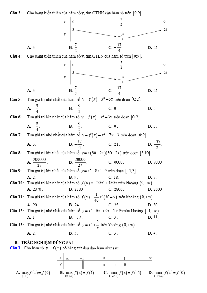 Đề cương ôn tập Giữa kì 1 Toán 12 trường THPT Xuân Phương năm 2025-2026