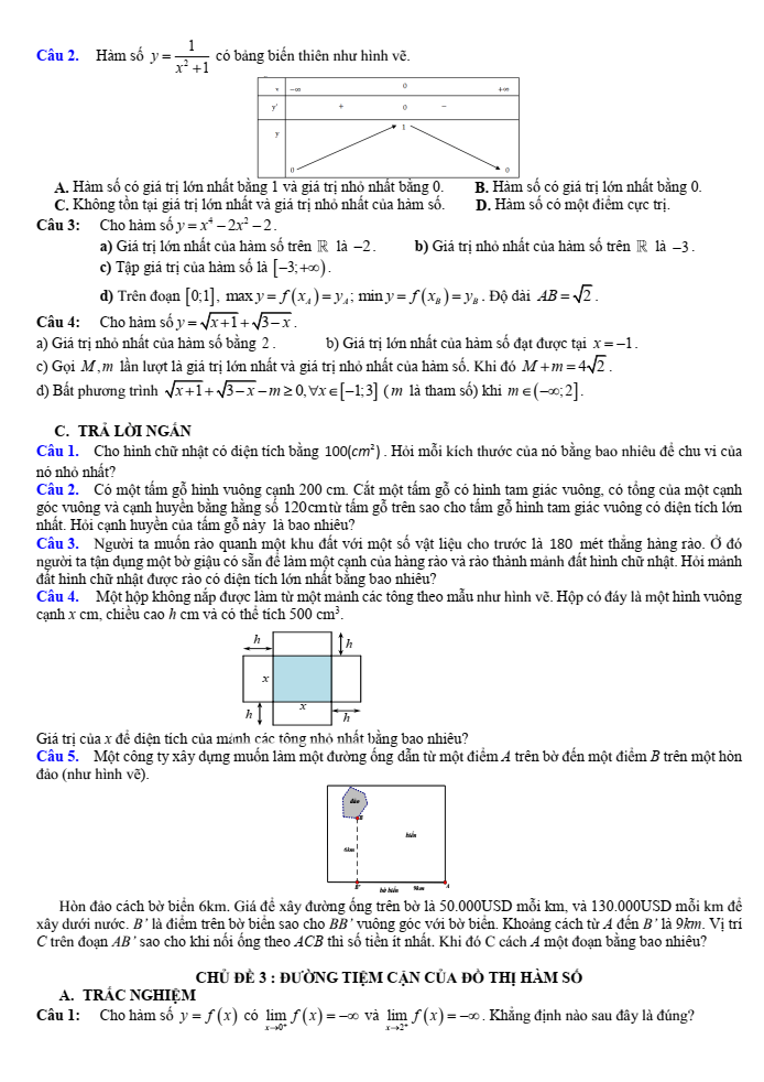 Đề cương ôn tập Giữa kì 1 Toán 12 trường THPT Xuân Phương năm 2025-2026
