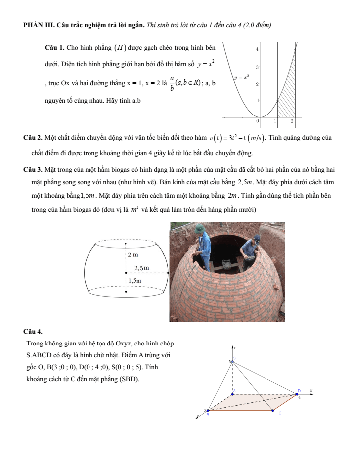 Đề cương ôn tập Giữa kì 2 Toán 12 trường THPT Trần Quang Khải năm 2024-2025