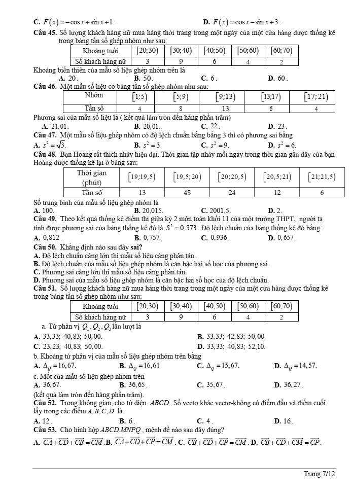 Đề cương ôn tập Học kì 1 Toán 12 trường THPT Trưng Vương năm 2024-2025