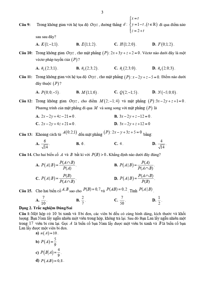 Đề cương ôn tập Học kì 2 Toán 12 trường THPT Sơn Động số 3 năm 2024-2025