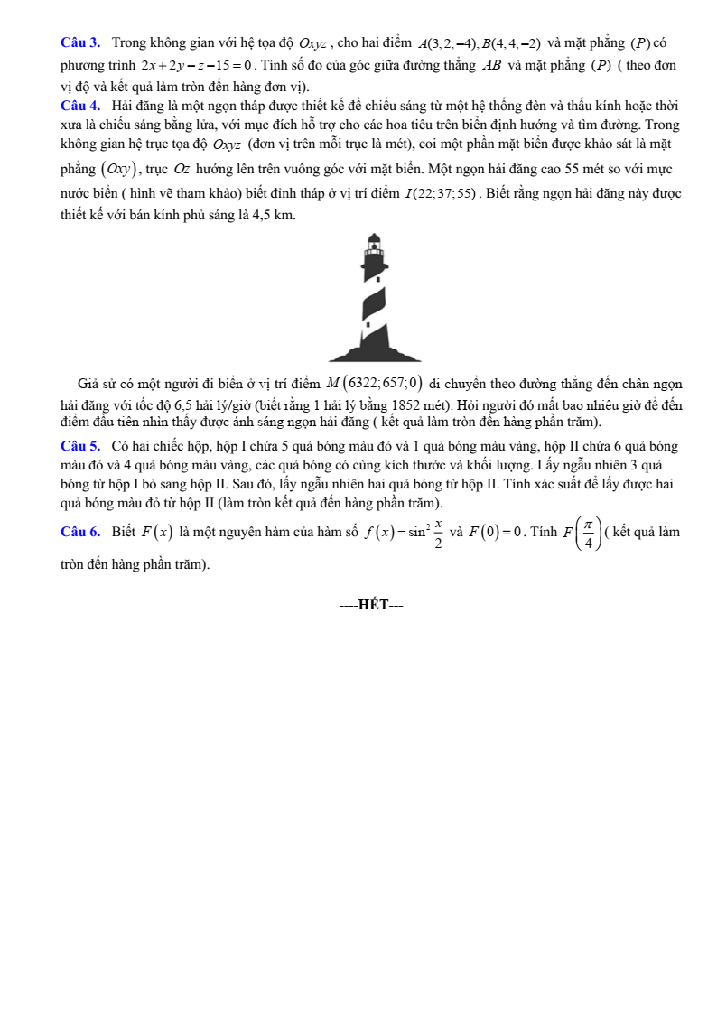 Đề cương ôn tập Học kì 2 Toán 12 trường THPT Hoàng Văn Thụ (Hà Nội) năm 2025-2026