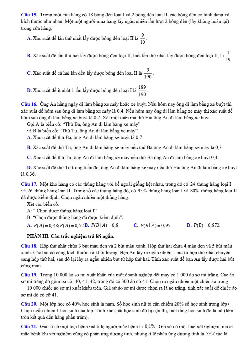 Đề cương ôn tập Học kì 2 Toán 12 trường THPT Hoàng Văn Thụ (Hà Nội) năm 2025-2026