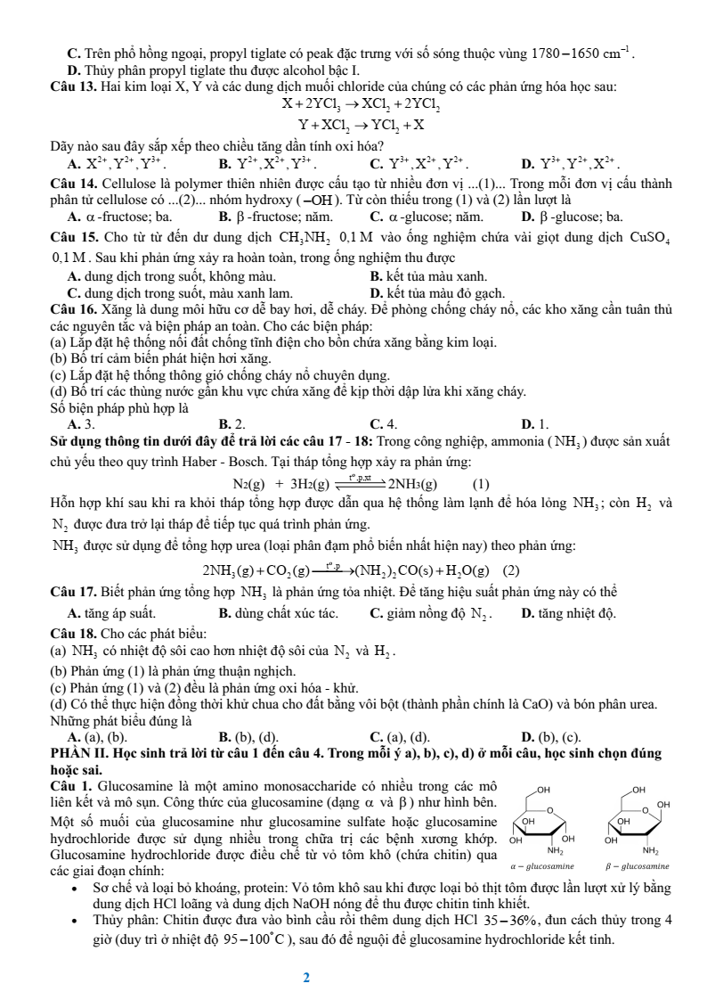 Đề khảo sát Hóa học 12 Hà Nội năm 2026