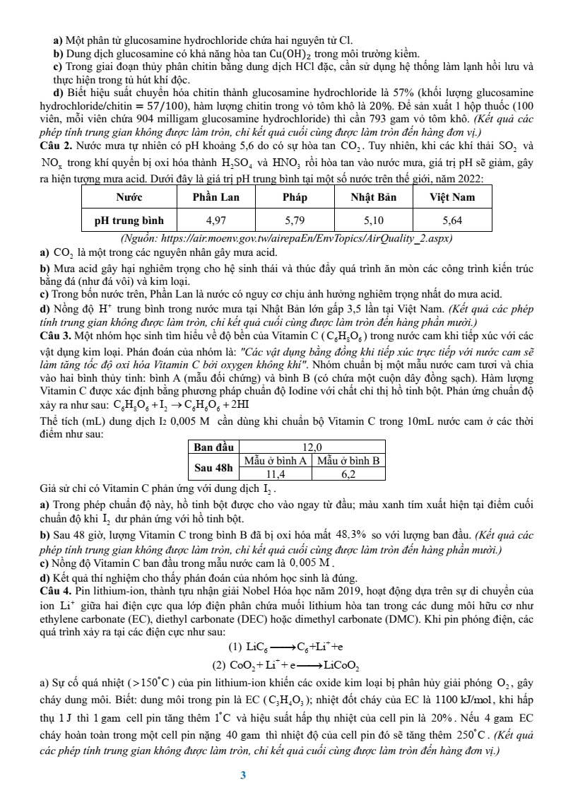 Đề khảo sát Hóa học 12 Hà Nội năm 2026