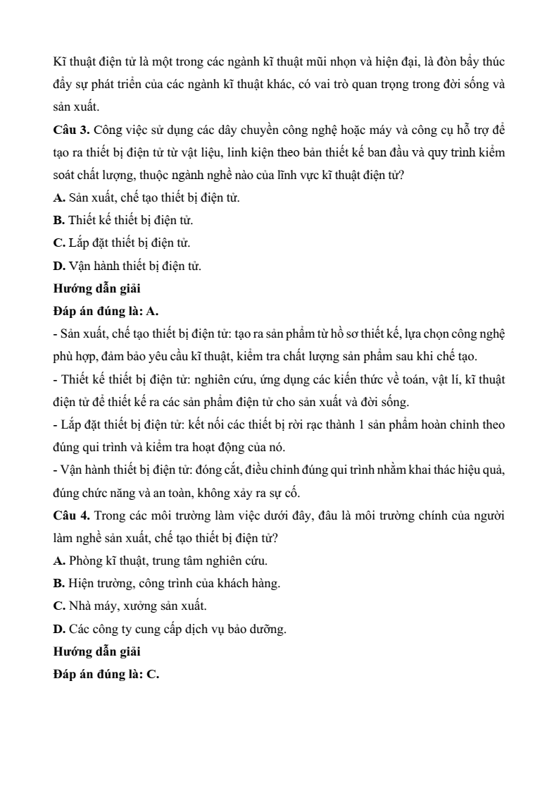 Đề thi Giữa kì 2 Công nghệ 12 Kết nối tri thức Điện Điện tử (có đáp án)
