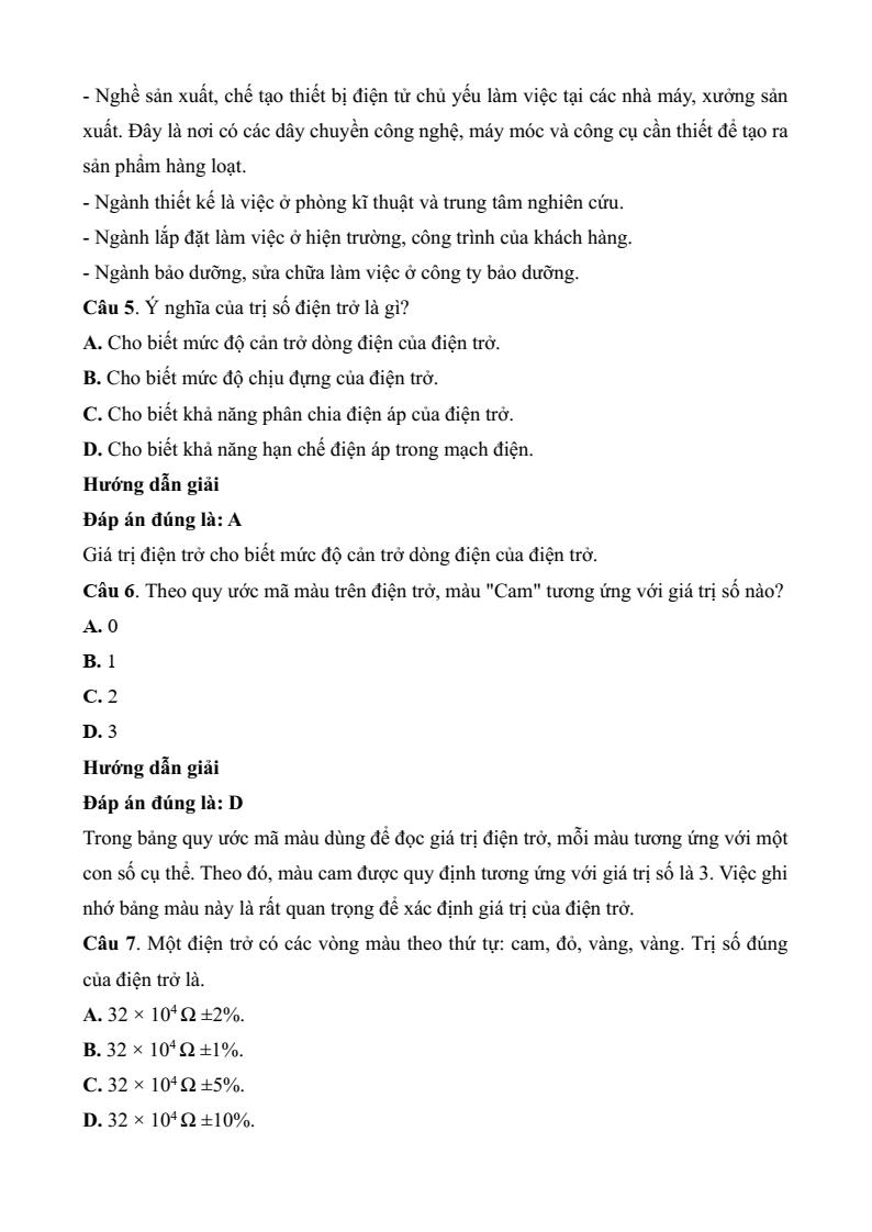 Đề thi Giữa kì 2 Công nghệ 12 Kết nối tri thức Điện Điện tử (có đáp án)
