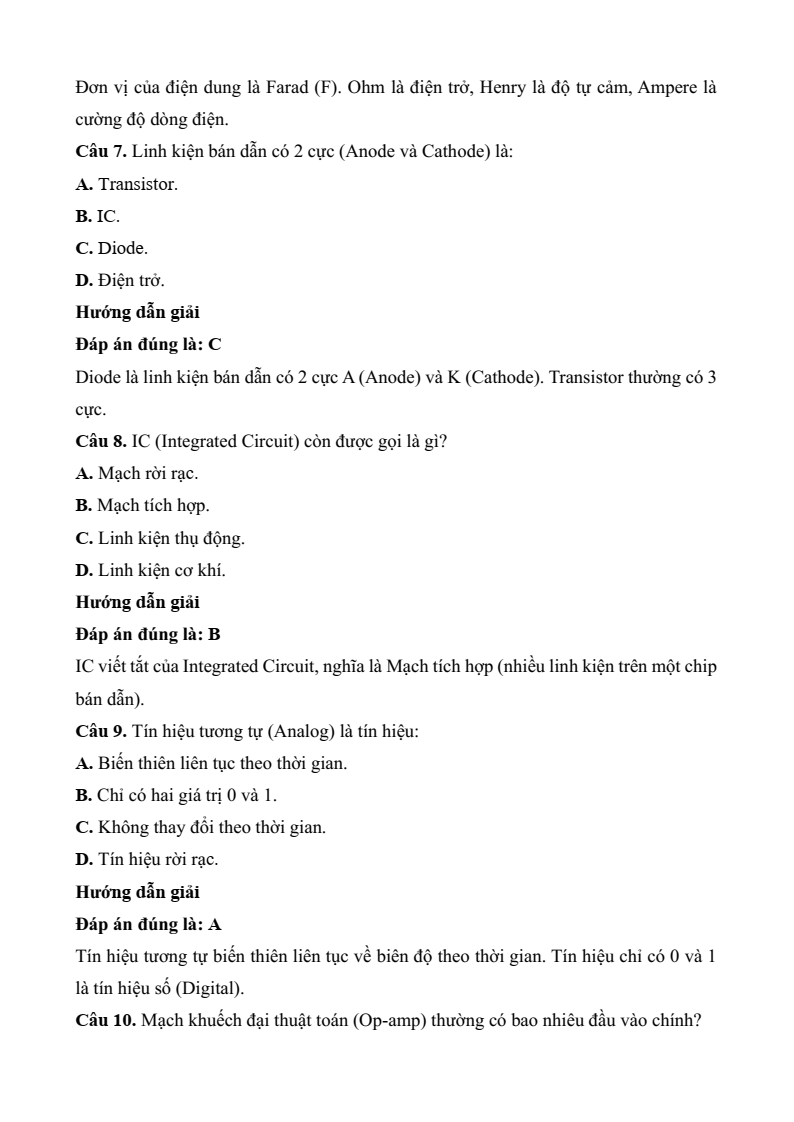 Đề thi Học kì 2 Công nghệ 12 Kết nối tri thức Điện Điện tử (có đáp án)