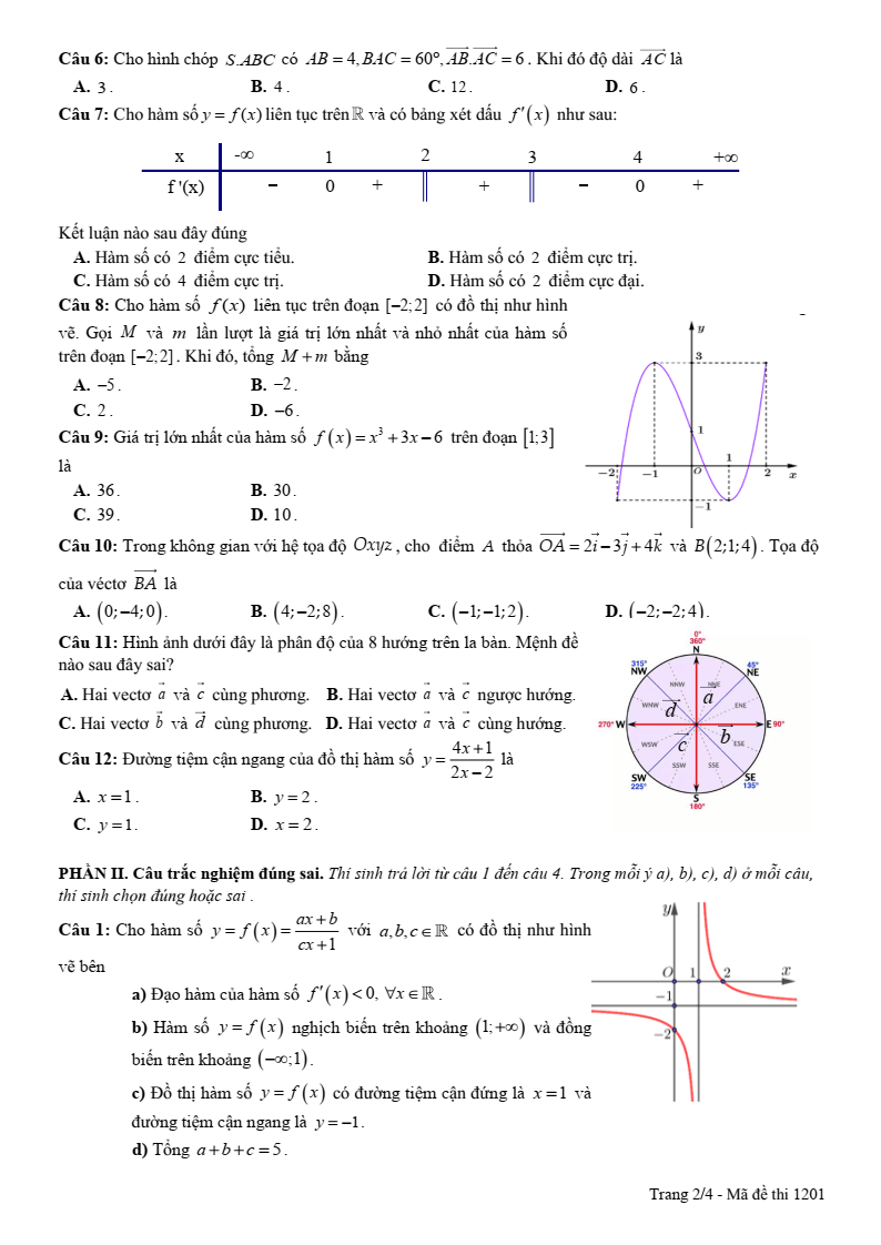 Đề thi Giữa kì 1 Toán 12 THPT Lạng Giang số 1 năm 2025-2026