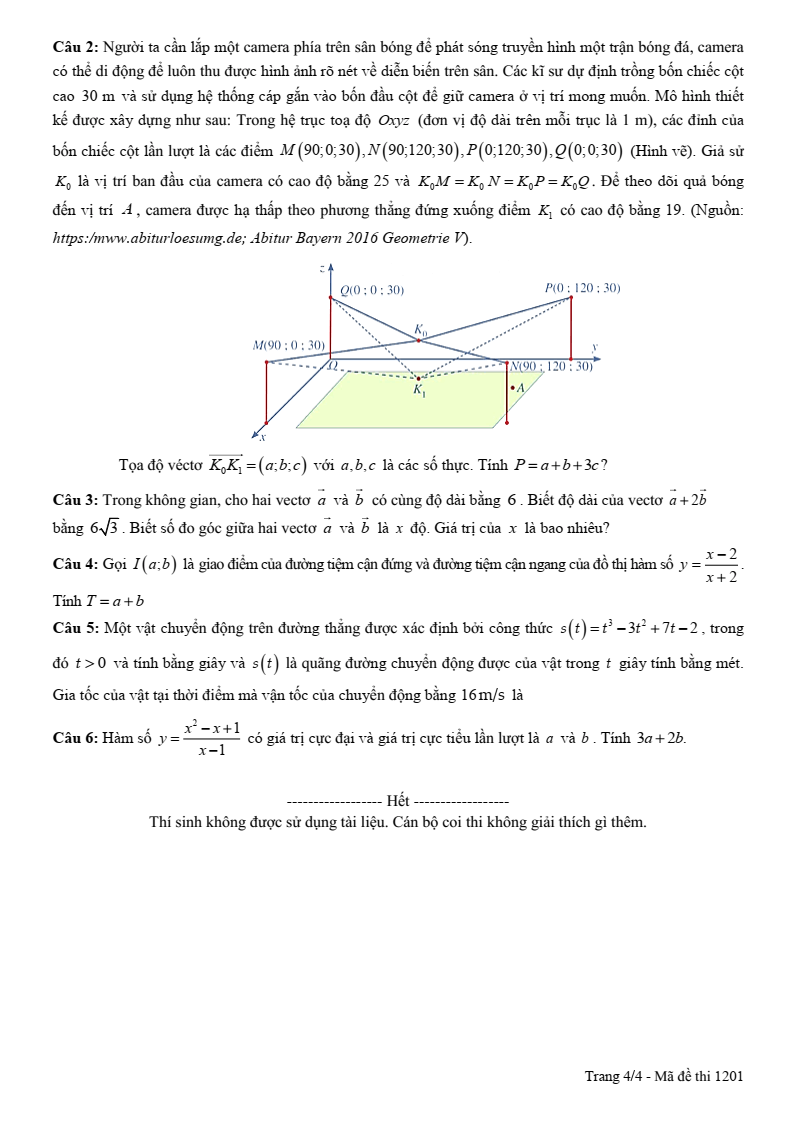 Đề thi Giữa kì 1 Toán 12 THPT Lạng Giang số 1 năm 2025-2026
