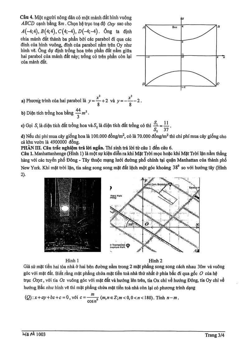 Đề thi Giữa kì 2 Toán 12 trường THPT B Trần Hưng Đạo (Ninh Bình) năm 2025-2026