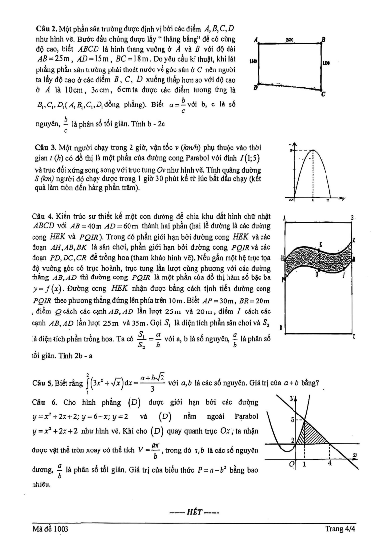 Đề thi Giữa kì 2 Toán 12 trường THPT B Trần Hưng Đạo (Ninh Bình) năm 2025-2026