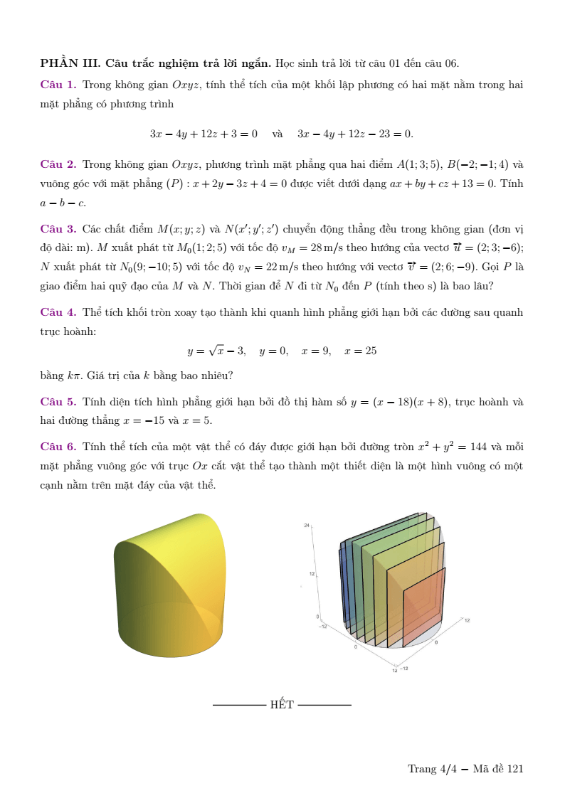Đề thi Giữa kì 2 Toán 12 trường THPT Chuyên Lương Thế Vinh (Đồng Nai) năm 2025-2026