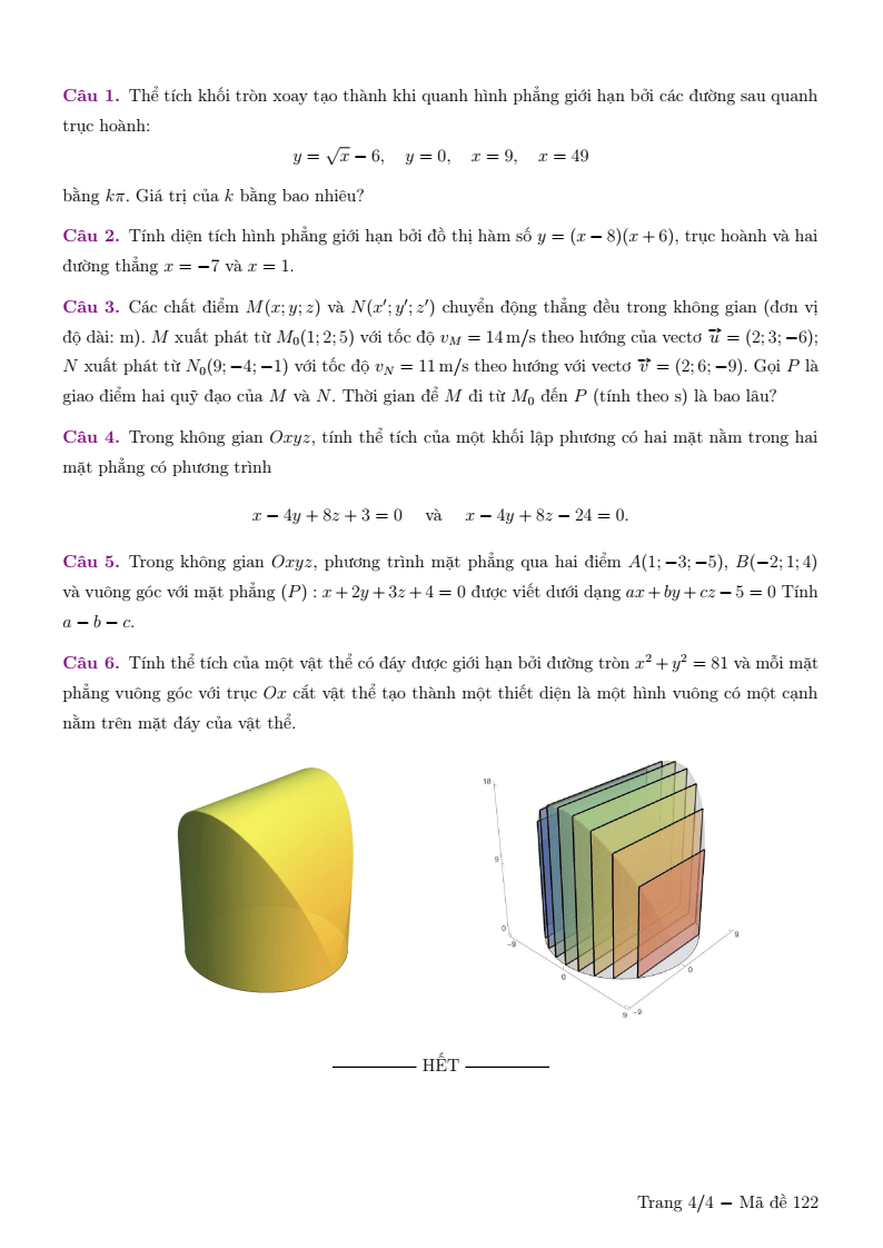 Đề thi Giữa kì 2 Toán 12 trường THPT Chuyên Lương Thế Vinh (Đồng Nai) năm 2025-2026