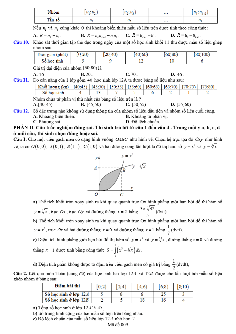 Đề thi Giữa kì 2 Toán 12 trường THPT Lạng Giang 1 (Bắc Giang) năm 2024-2025