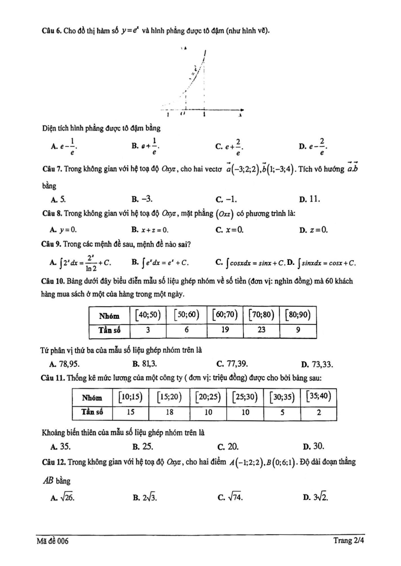 Đề thi Giữa kì 2 Toán 12 trường THPT Ngô Quyền (Nam Định) năm 2024-2025