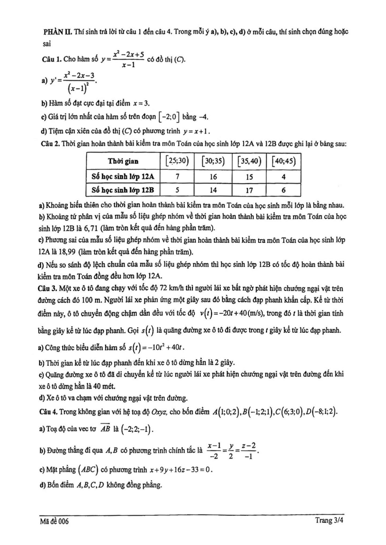 Đề thi Giữa kì 2 Toán 12 trường THPT Ngô Quyền (Nam Định) năm 2024-2025