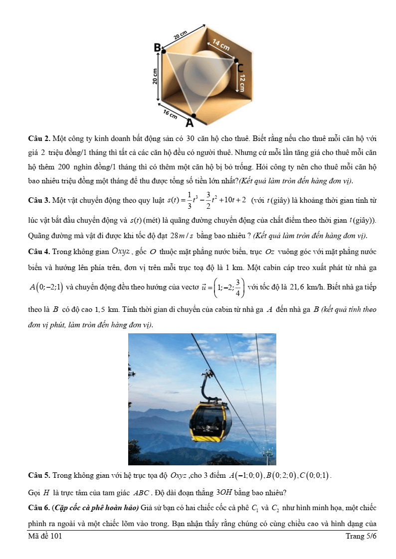 Đề thi Giữa kì 2 Toán 12 trường THPT Ngô Sĩ Liên (Bắc Giang) năm 2024-2025