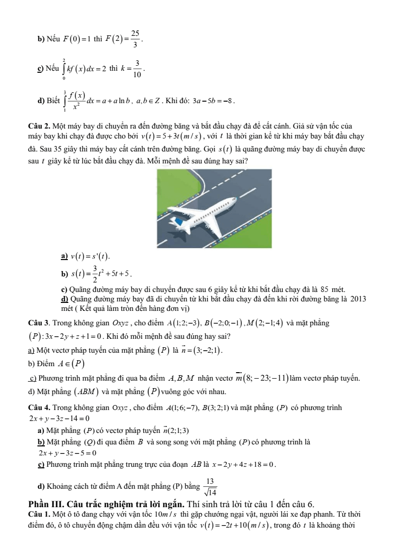 Đề thi Giữa kì 2 Toán 12 trường THPT Ngọc Lặc (Thanh Hóa) năm 2024-2025
