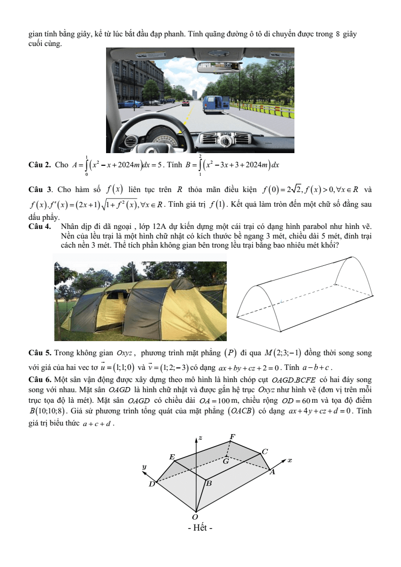 Đề thi Giữa kì 2 Toán 12 trường THPT Ngọc Lặc (Thanh Hóa) năm 2024-2025