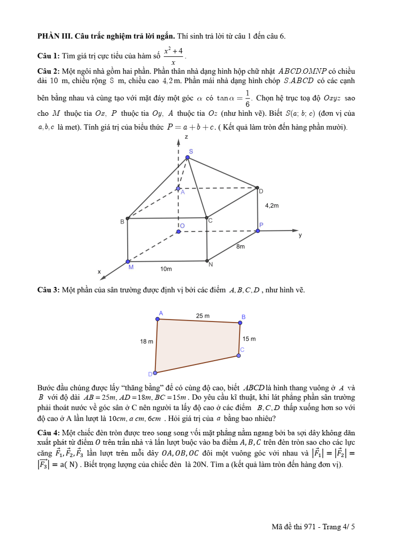 Đề thi Giữa kì 2 Toán 12 trường THPT Nguyễn Du (Nam Định) năm 2024-2025