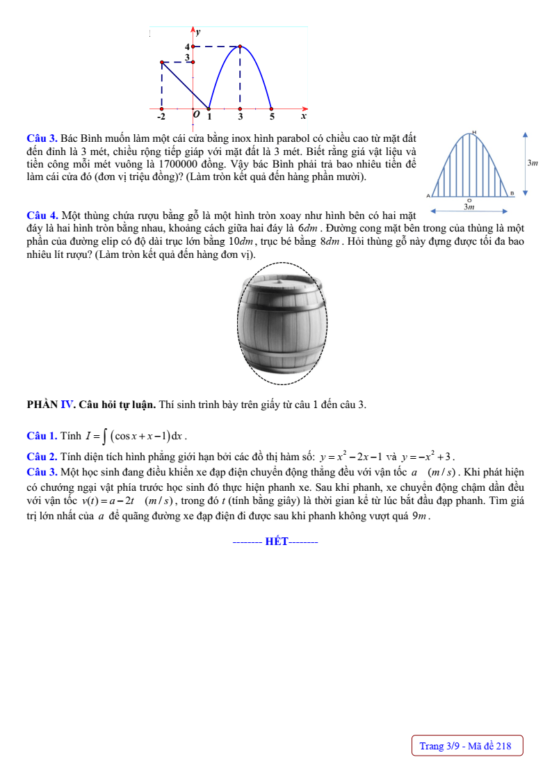 Đề thi Giữa kì 2 Toán 12 trường THPT Nguyễn Huệ (Huế) năm 2024-2025