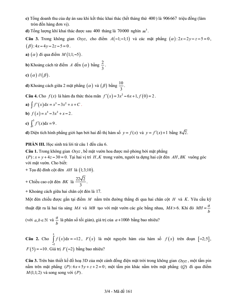 Đề thi Giữa kì 2 Toán 12 trường THPT Nguyễn Huệ (TP HCM) năm 2025-2026