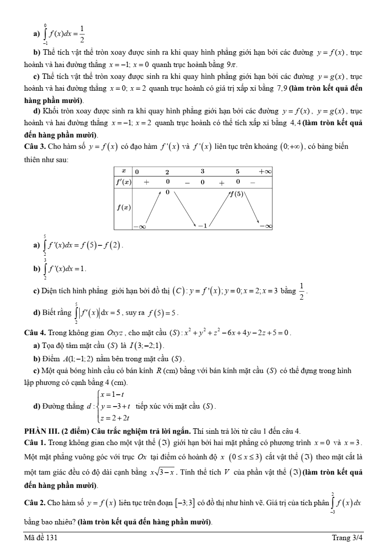 Đề thi Giữa kì 2 Toán 12 trường THPT Nguyễn Hữu Huân (Tp.HCM) năm 2024-2025