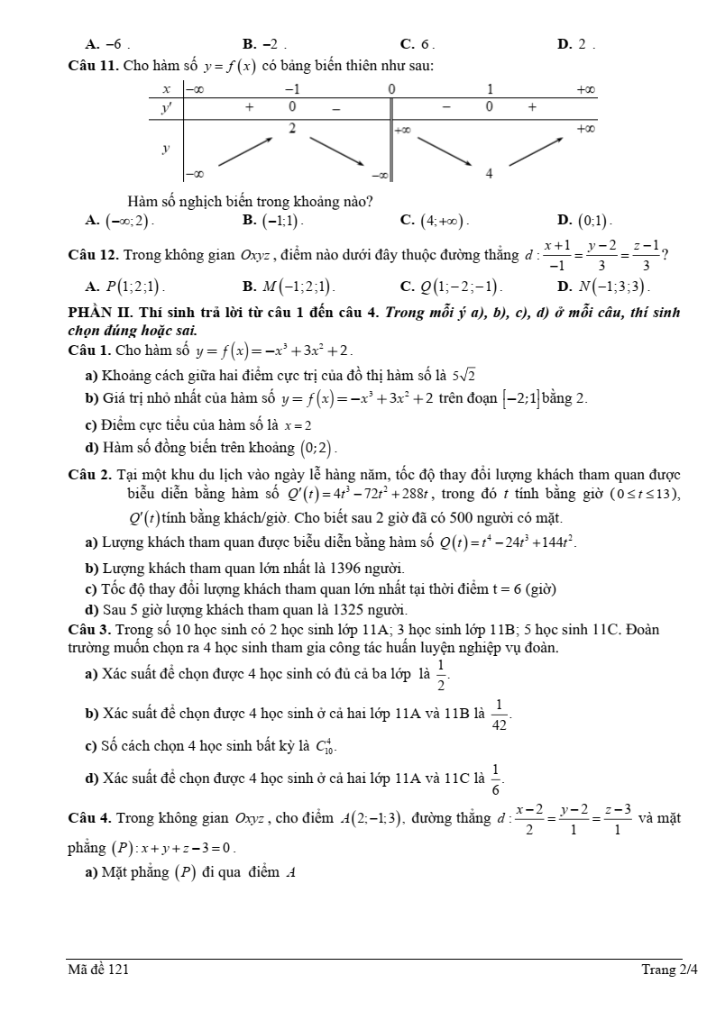 Đề thi Giữa kì 2 Toán 12 trường THPT Nguyễn Trung Thiên (Hà Tĩnh) năm 2024-2025