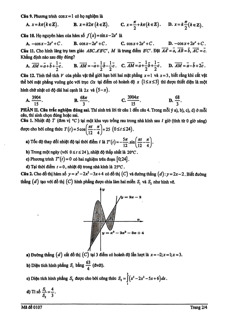 Đề thi Giữa kì 2 Toán 12 trường THPT Phan Huy Chú (Hà Nội) năm 2025-2026