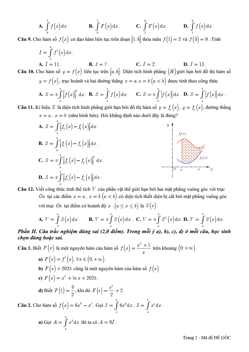 Đề thi Giữa kì 2 Toán 12 trường THPT Phù Cát 3 (Bình Định) năm 2024-2025
