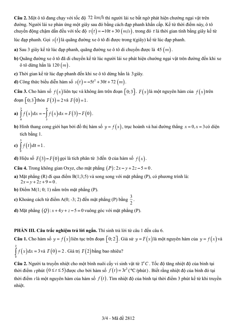 Đề thi Giữa kì 2 Toán 12 trường THPT Số 1 Lê Hồng Phong (Đắk Lắk) năm 2025-2026