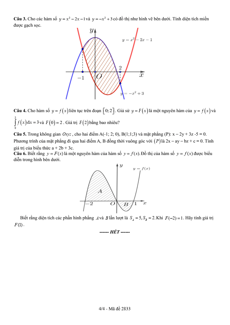 Đề thi Giữa kì 2 Toán 12 trường THPT Số 1 Lê Hồng Phong (Đắk Lắk) năm 2025-2026