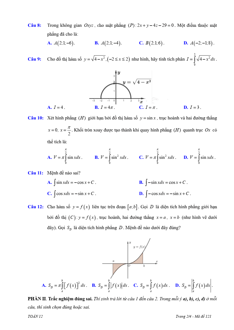Đề thi Giữa kì 2 Toán 12 trường THPT Ten Lơ Man (Tp.HCM) năm 2024-2025