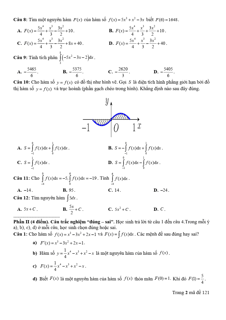Đề thi Giữa kì 2 Toán 12 trường THPT Thanh Bình 1 (Đồng Tháp) năm 2024-2025