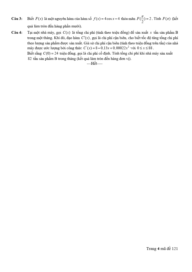 Đề thi Giữa kì 2 Toán 12 trường THPT Thanh Bình 1 (Đồng Tháp) năm 2024-2025