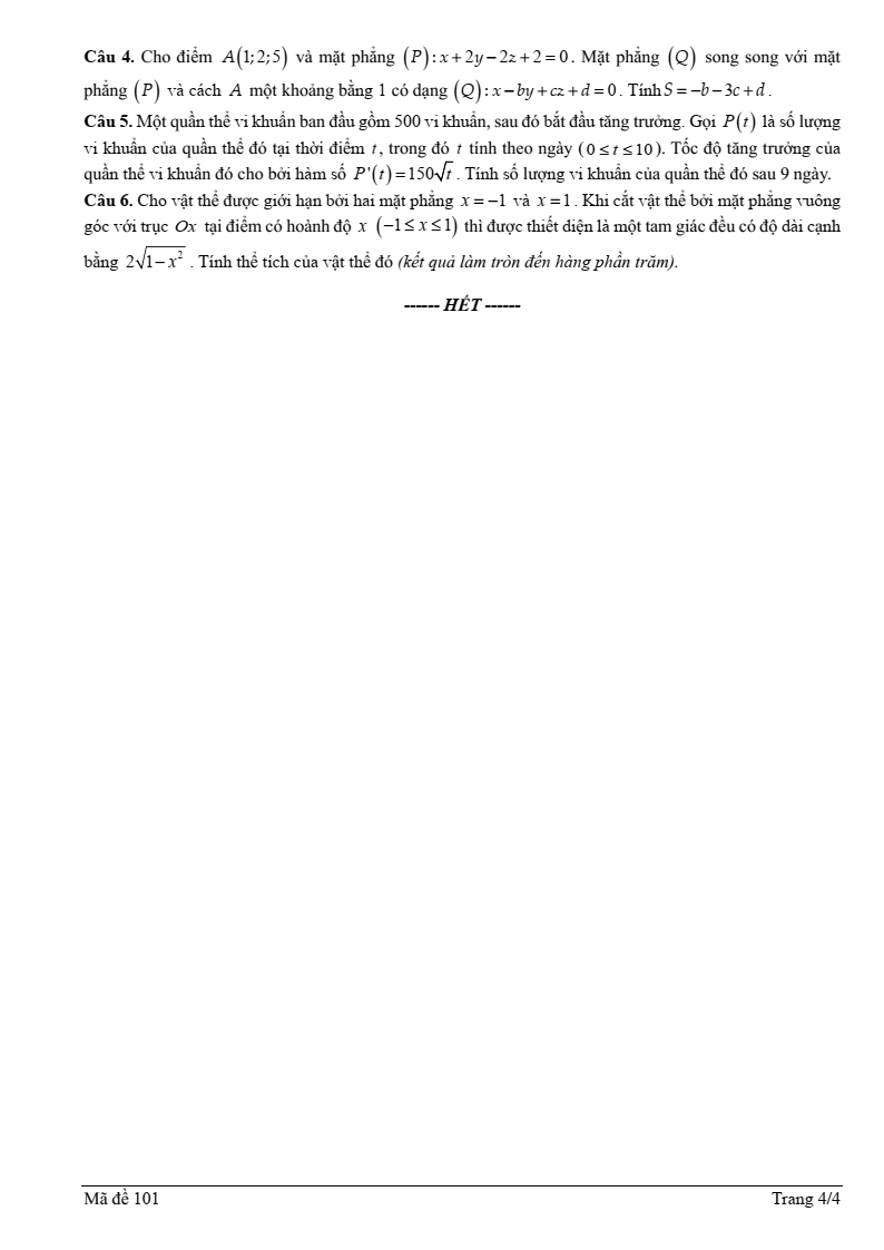 Đề thi Giữa kì 2 Toán 12 trường THPT Thuận Thành 1-2-3 (Bắc Ninh) năm 2024-2025