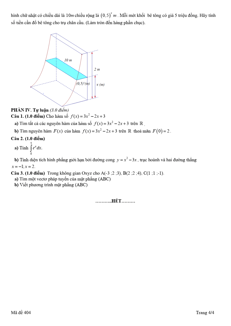 Đề thi Giữa kì 2 Toán 12 trường THPT Trần Quang Khải (Bà Rịa - Vũng Tàu) năm 2024-2025
