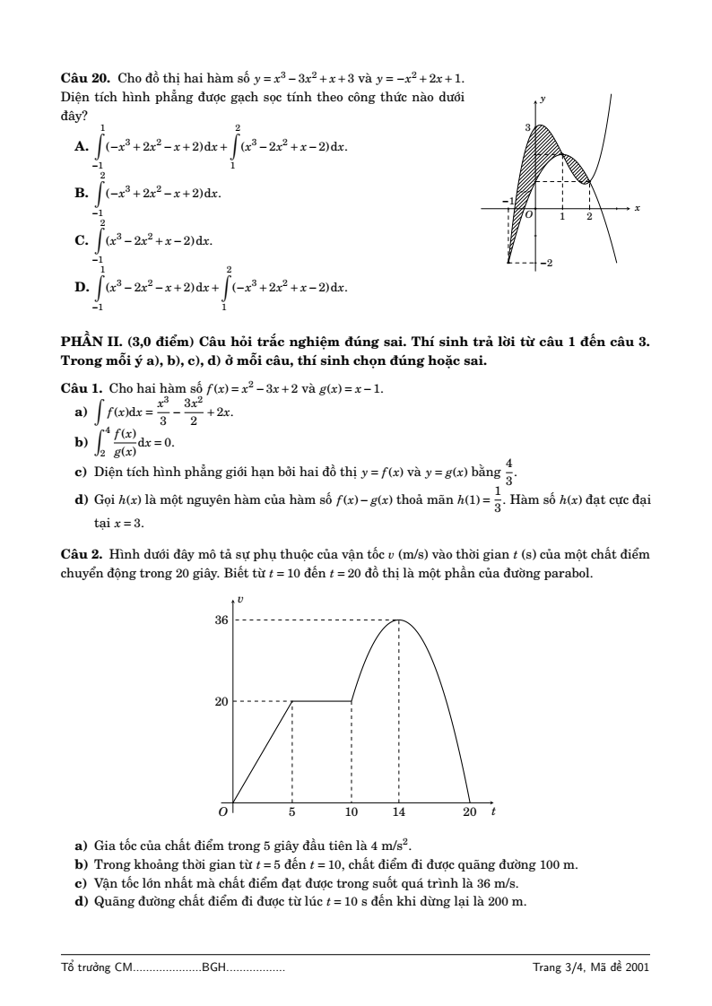 Đề thi Giữa kì 2 Toán 12 trường THPT Trương Vĩnh Ký (Vĩnh Long) năm 2025-2026