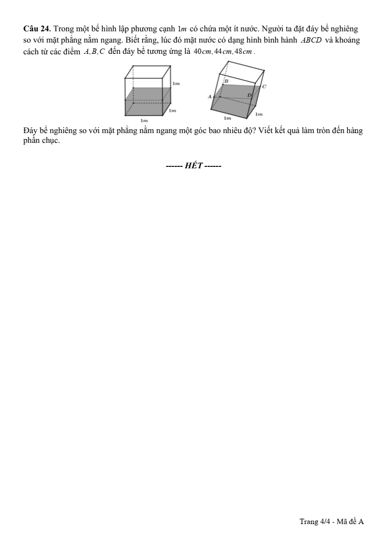 Đề thi Giữa kì 2 Toán 12 trường THPT Vĩnh Linh (Quảng Trị) năm 2024-2025